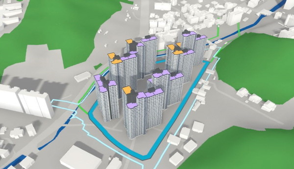 AI기반 공동주택 3D 자동설계 시스템을 활용한 배치 조감도 예시(3D) [사진=현대건설]