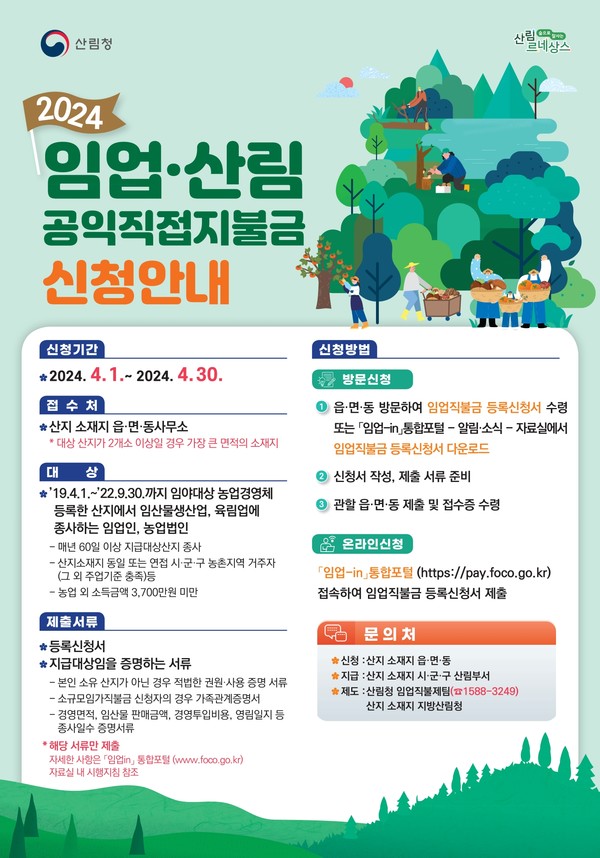 ▲임업직불금 신청 안내(포스터)/해남군 제공