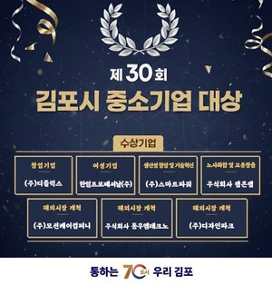 [위클리오늘] 김포시, 제30회 중소기업대상 수상기업 선정 - 뉴스 썸네일 이미지